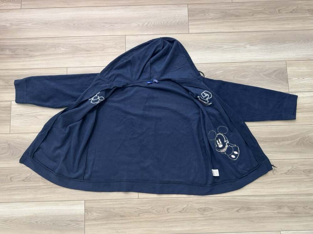 Vintage Y2K Disney Mickey Mouse Old English Fleece Zip Hoodie Navy 2X Macau Made - Picture 9 of 10